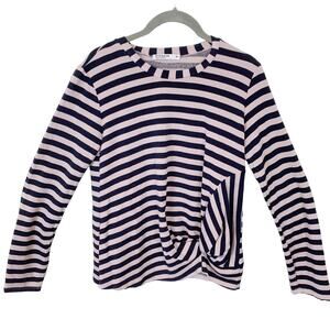 Stateside Shirt Top Size XS Women Pink Black Stripe Twist Front Light Fleece